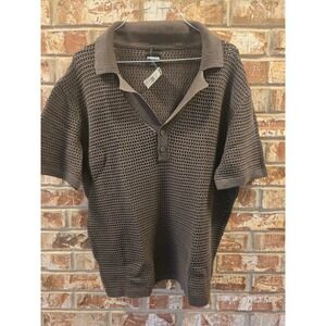 RSQ‎ Mens Olive Green Knit Short Sleeve Button Up Polo Shirt - Large